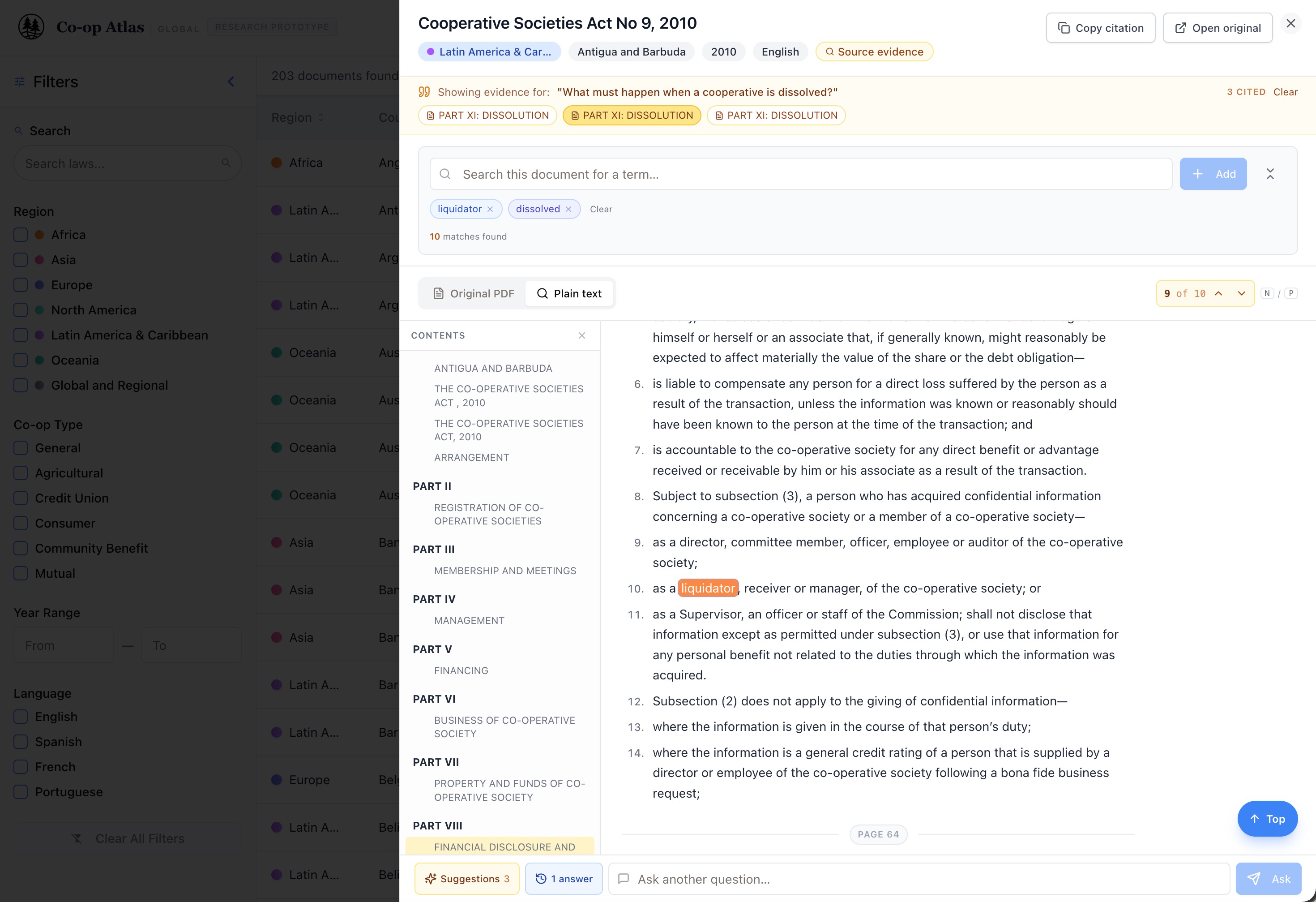 Global Edition source viewer showing cited evidence, document search, plain text, and original PDF controls.