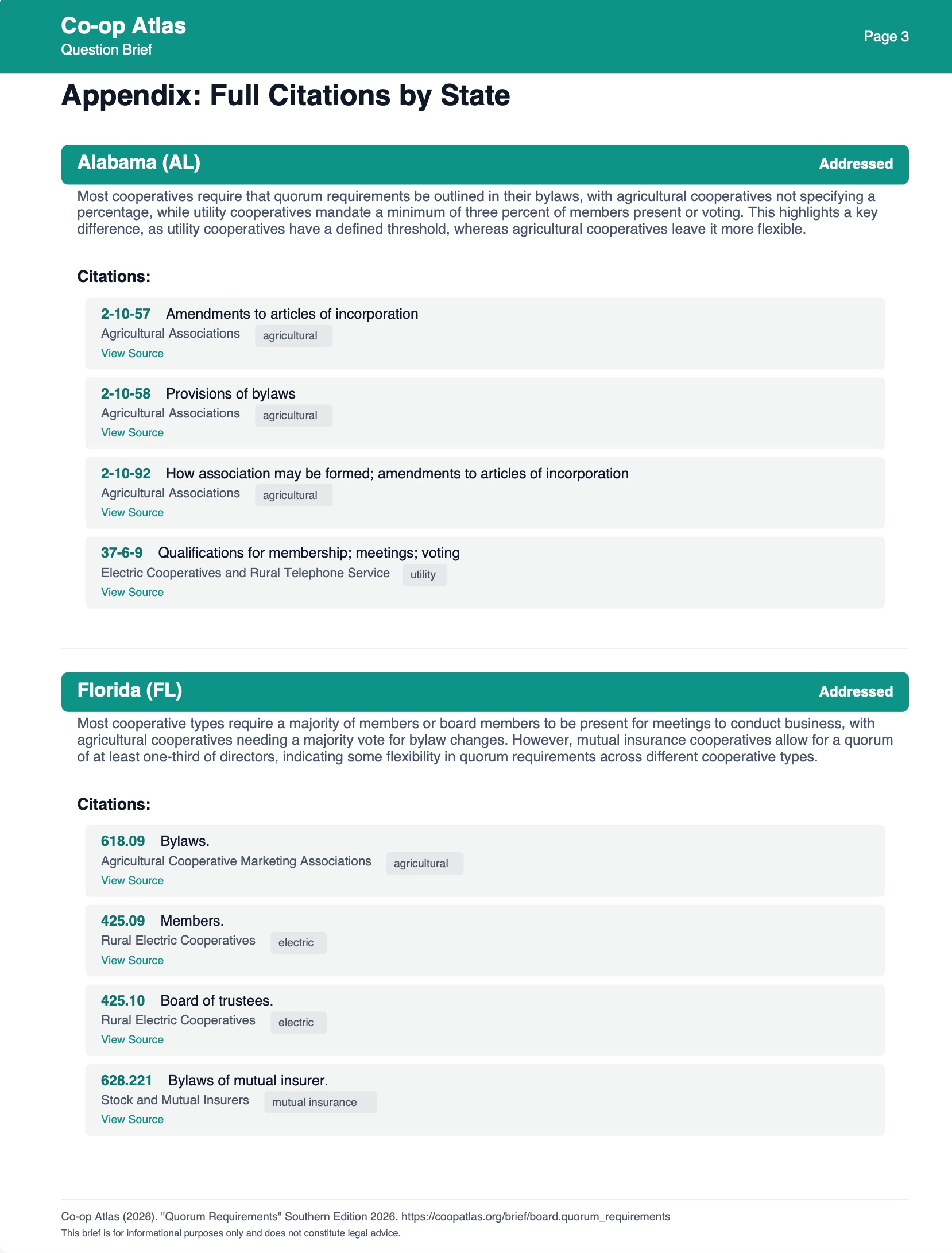 Citation appendix view showing jurisdiction-level legal references.